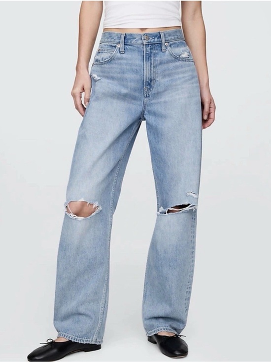 GAP Denim - Gap High Rise Barrel Jeans 31 12s Womens Light Indigo Blue Destroy Inseam 28”